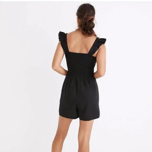 MADEWELL Linen-Blend Lucie Smocked Romper size 10 - Picture 2 of 8